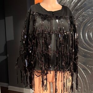 SHEIN Black Sequin Fringe Jacket